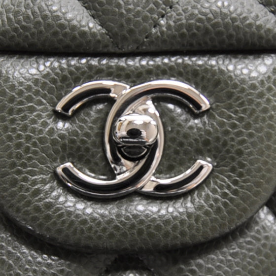 Caviar Jumbo Double Flap Dark Green