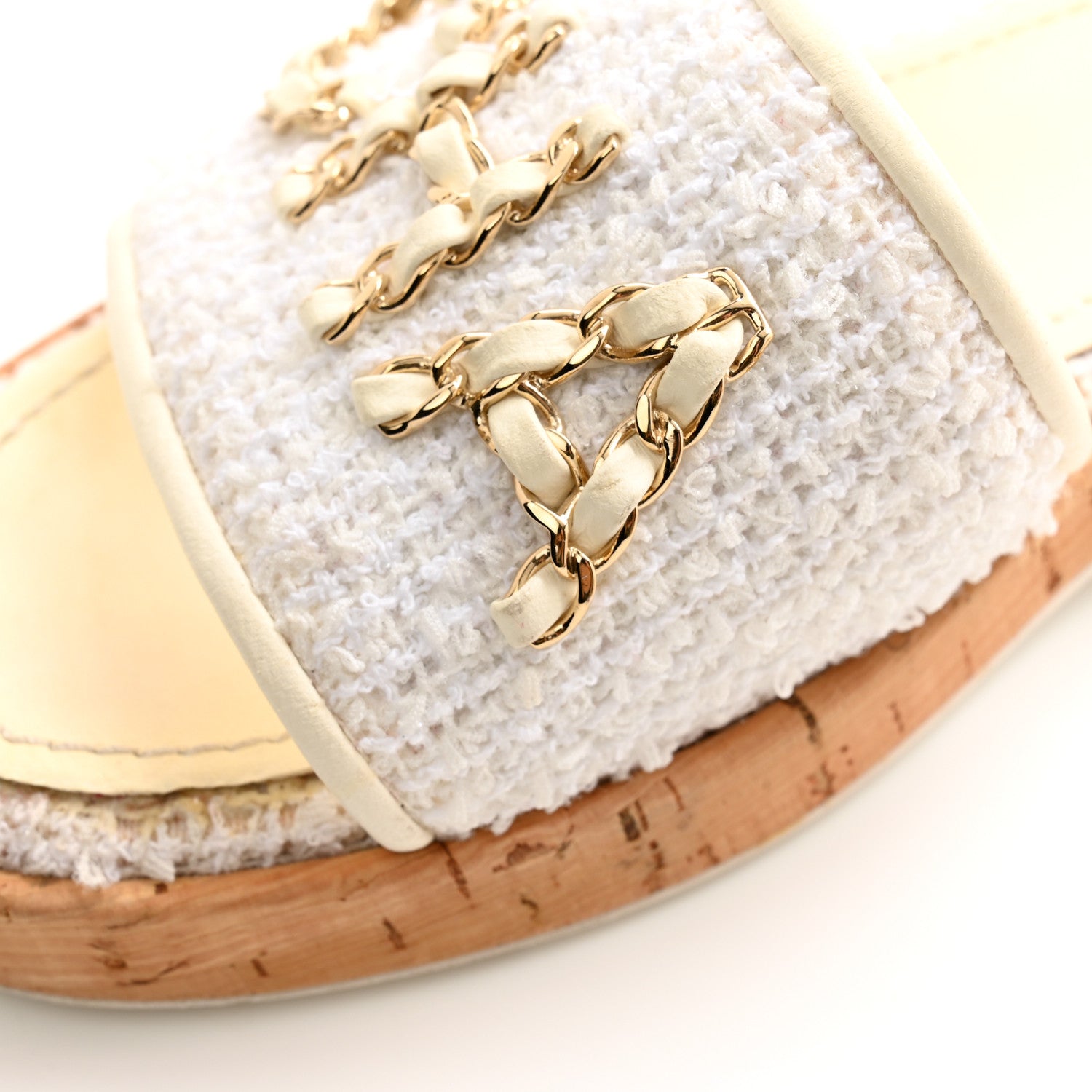 Chanel Tweed Cork CC Chain Mule Sandal 39.5 White 12 of 13
