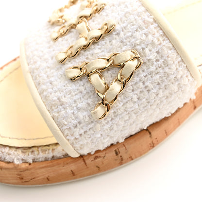 Chanel Tweed Cork CC Chain Mule Sandal 39.5 White 12 of 13