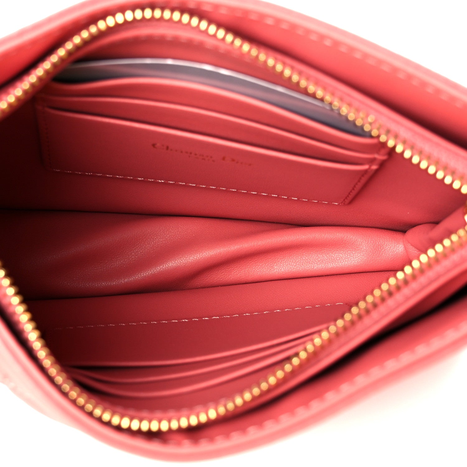 Christian Dior Calfskin Cannage Caro Zipped Pouch With Chain Coral Powder 5 of 10