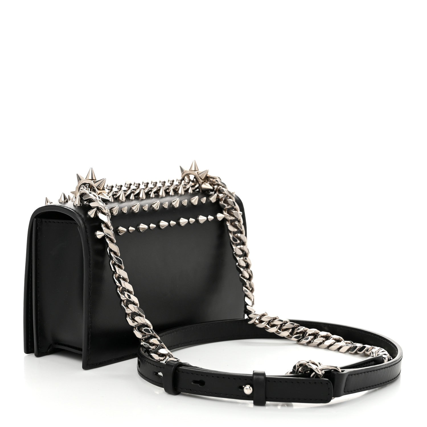 Alexander McQueen Calfskin Studded Knuckle Satchel Black Silver 3 of 10