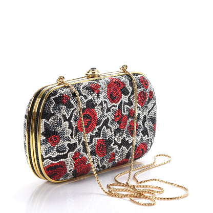 Judith Leiber Swarovski Crystal Floral Miniaudiere Clutch Black Red 5 of 10