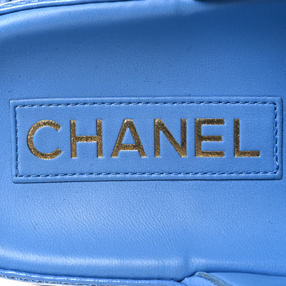 Chanel Lambskin Quilted Velcro Dad Chain CC Slide Sandals 37 Blue 9 of 10