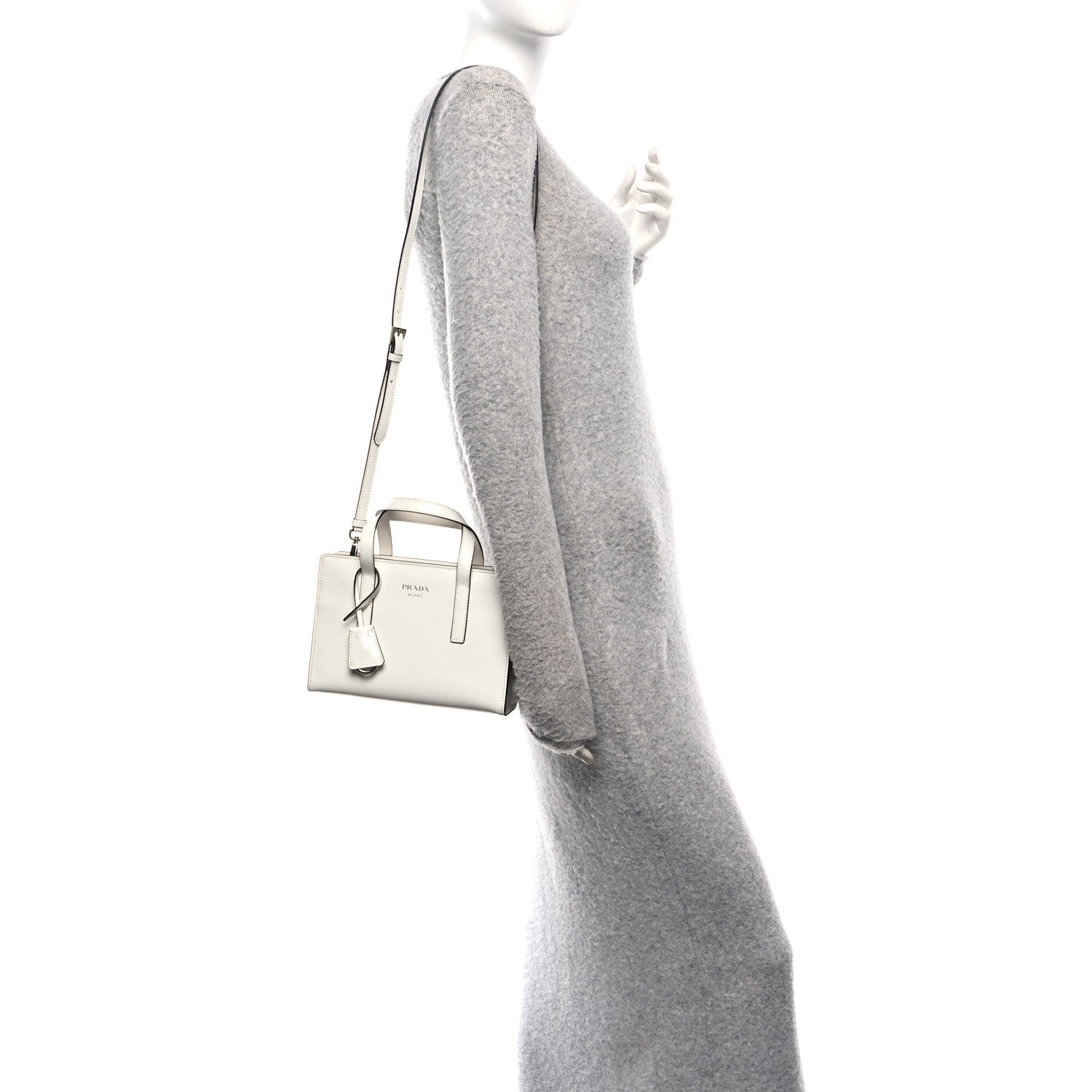 Prada Spazzolato Mini Re-Edition 1995 Double Handle Handbag White 2 of 11