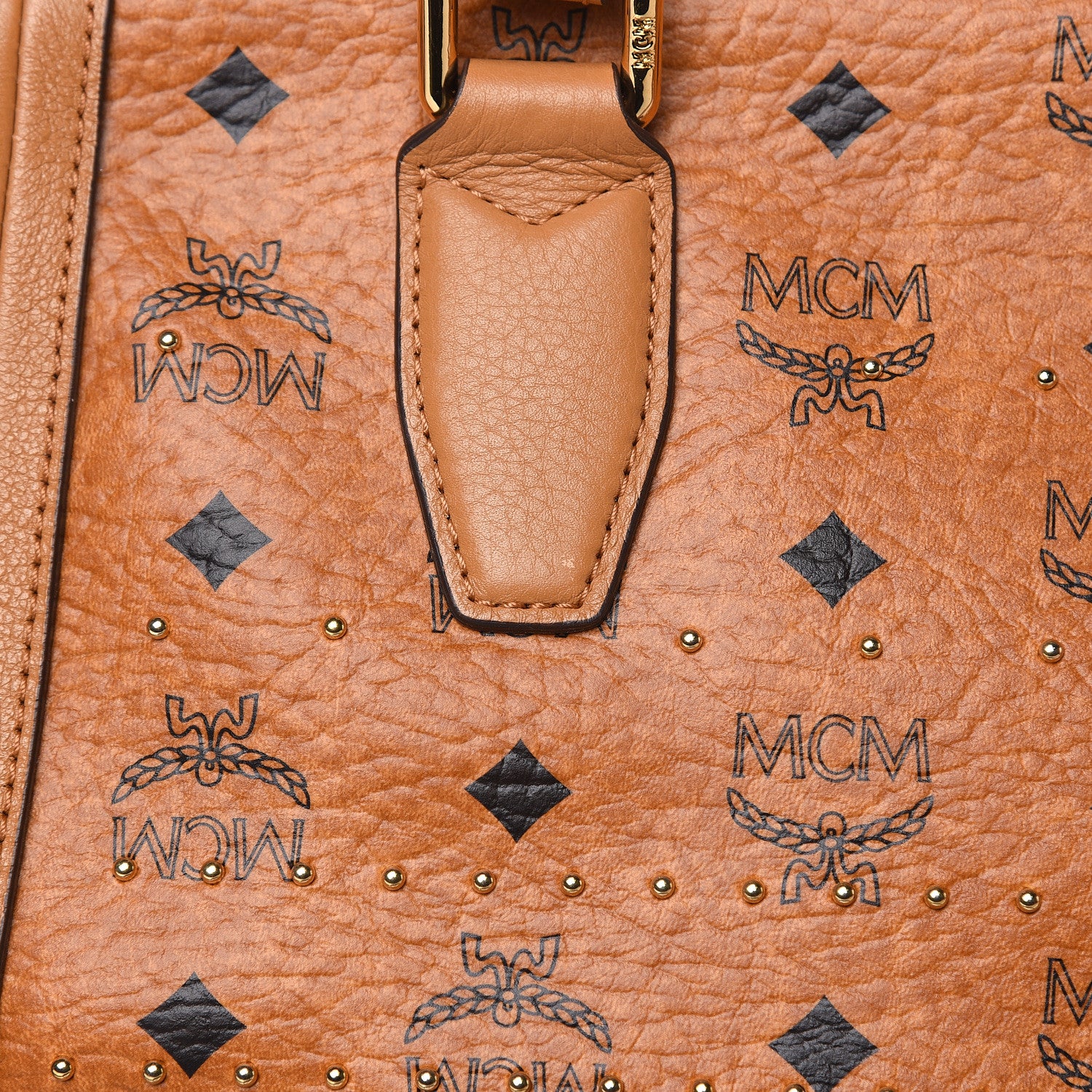 MCM Visetos Studded Medium Boston Satchel Cognac 10 of 10