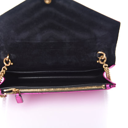 Saint Laurent Metallic Calfskin Matelasse Chevron Monogram Envelope Chain Wallet Fuchsia 5 of 13