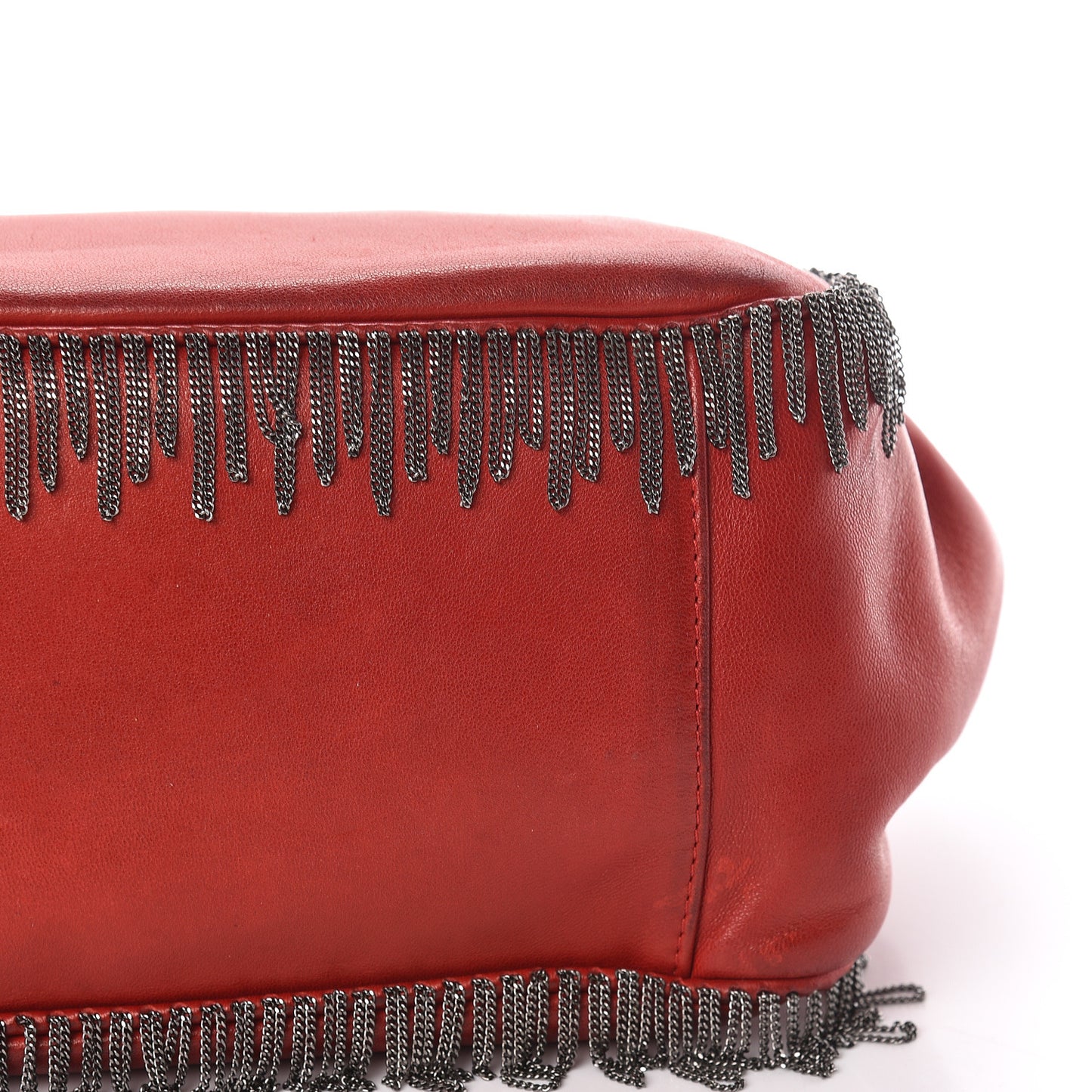 Lambskin Rock And Cabaret Chain Fringe Accordion Flap Red