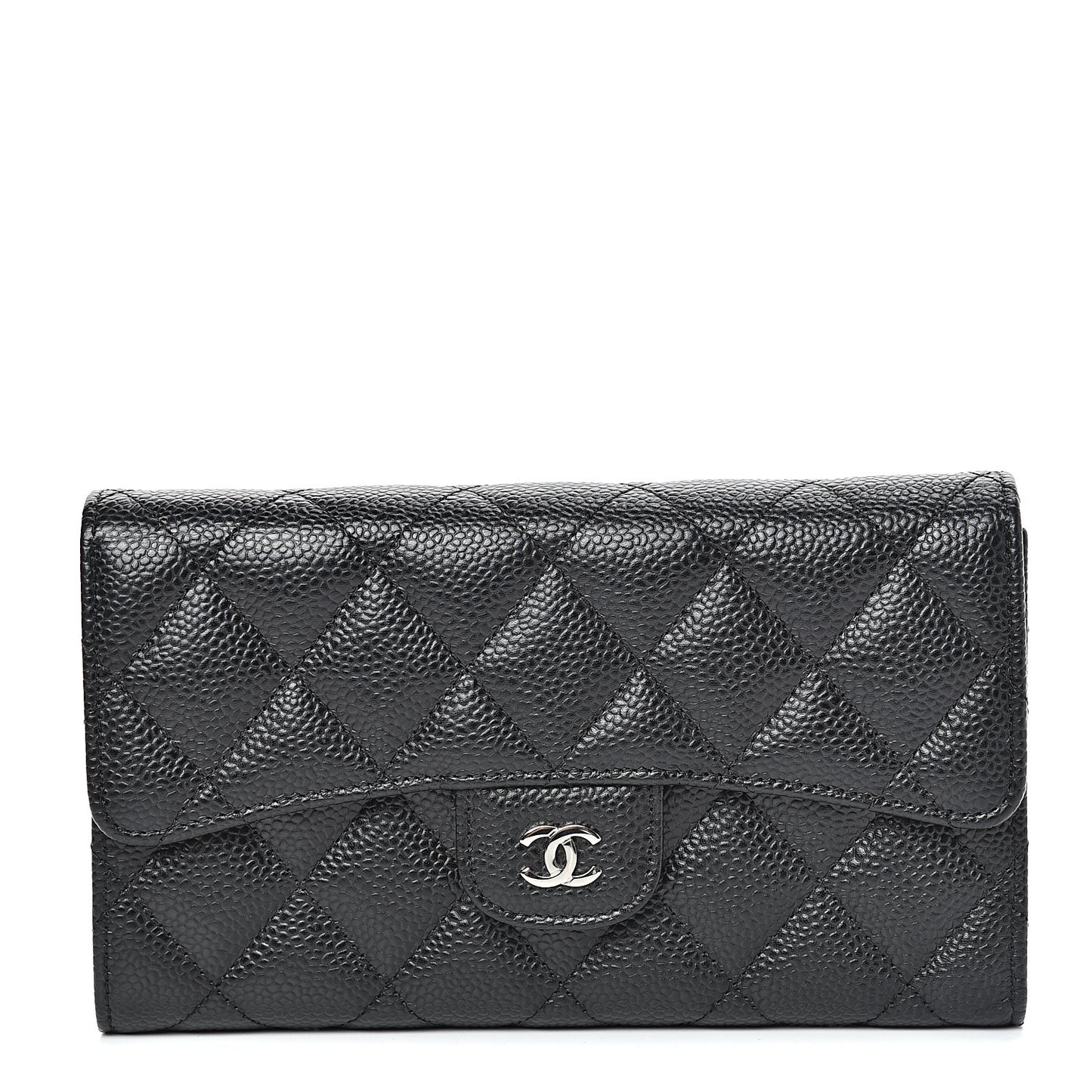 Caviar Quilted Large Flap Wallet Black
