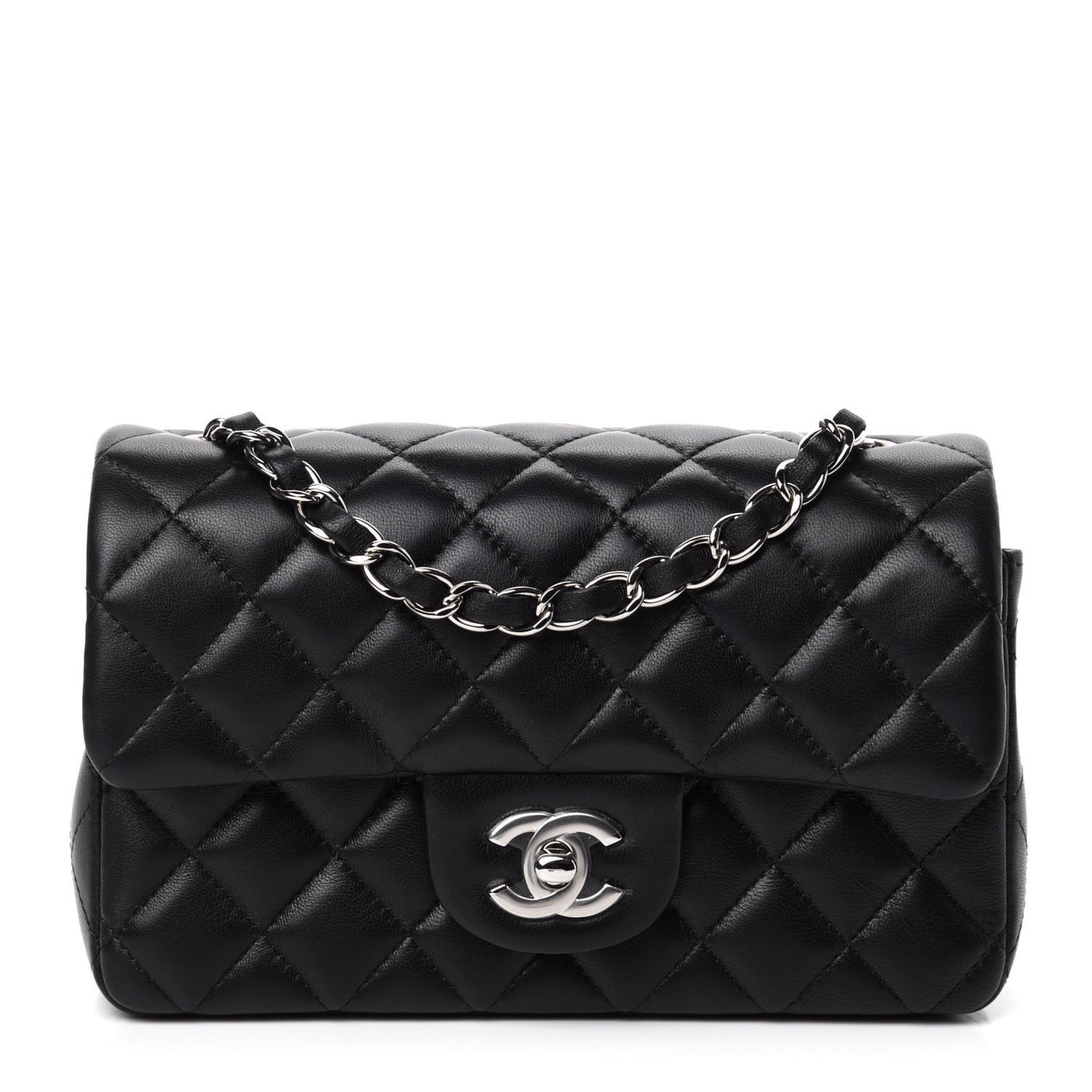 Lambskin Quilted Mini Rectangular Flap Black