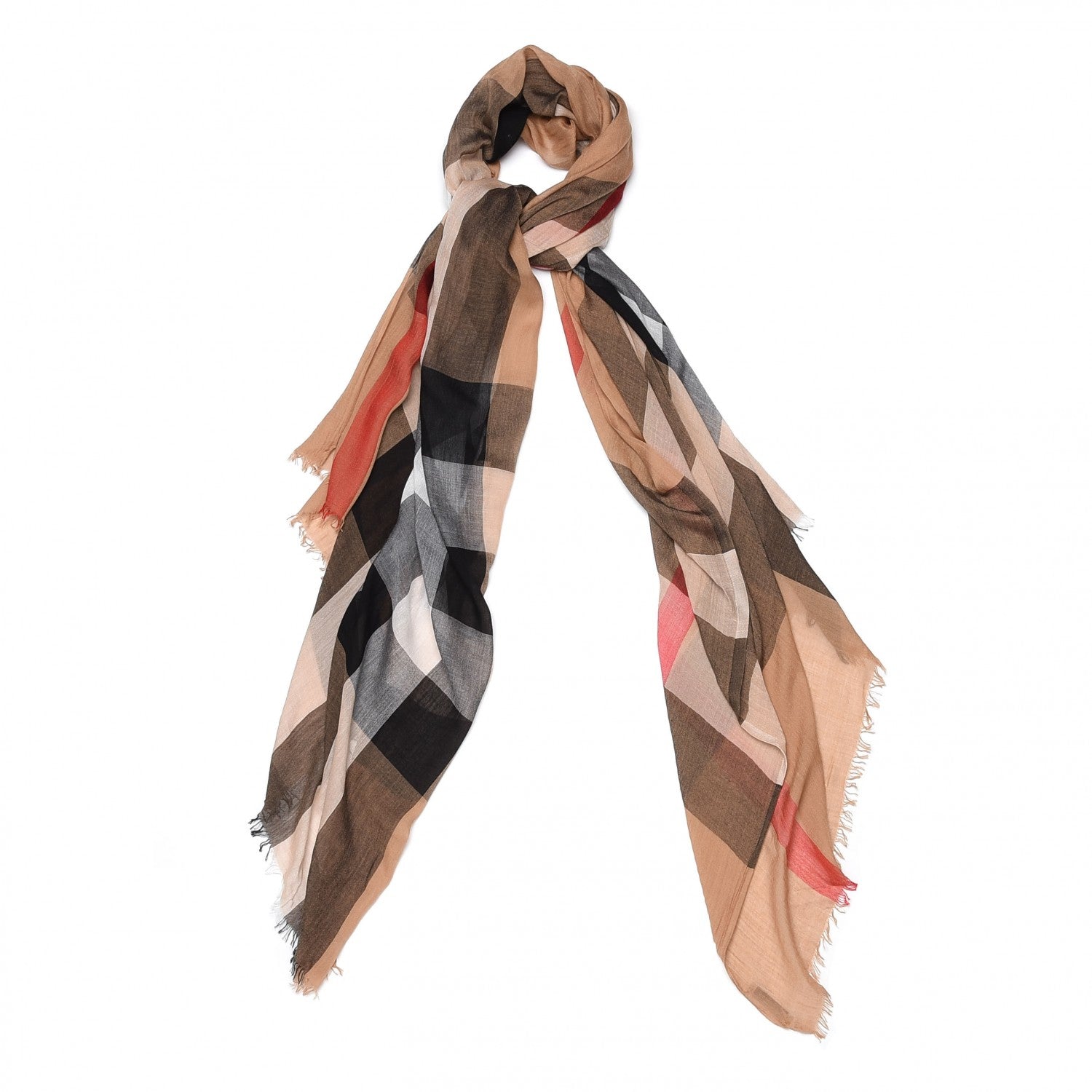 Burberry Linen Giant Check Lightweight Scarf Camel 1 of 4