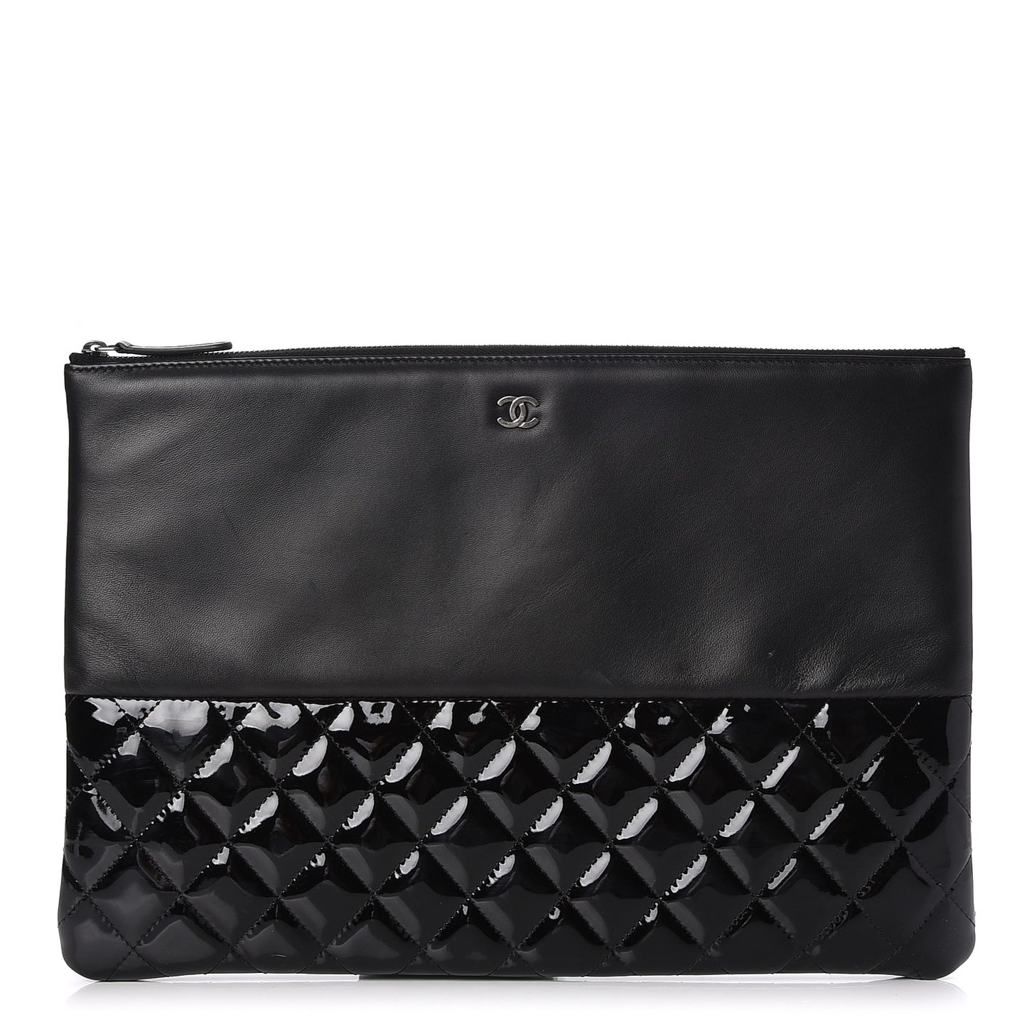 Lambskin Patent Quilted Large Cosmetic Case Black