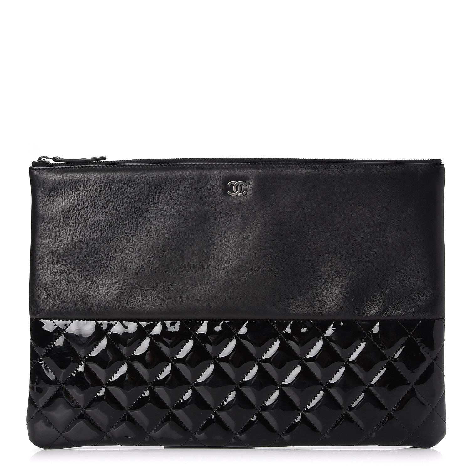 Chanel Lambskin Patent Quilted Large Cosmetic Case Black 1 of 7