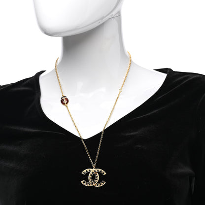 Chanel Metal Resin Crystal Scarab CC Pendant Necklace Gold Black 2 of 7