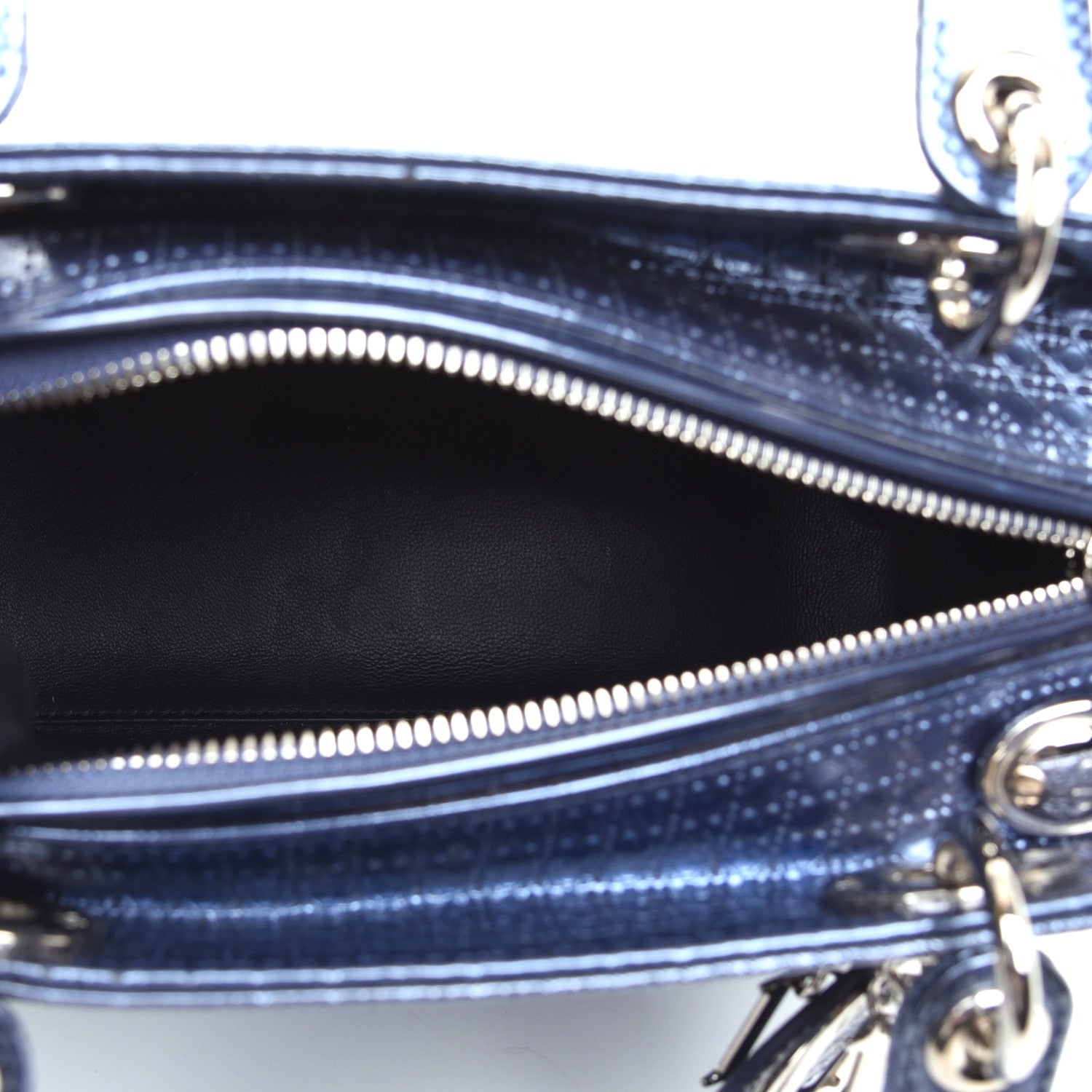 Christian Dior Metallic Patent Micro-Cannage Medium Lady Dior Blue 5 of 9