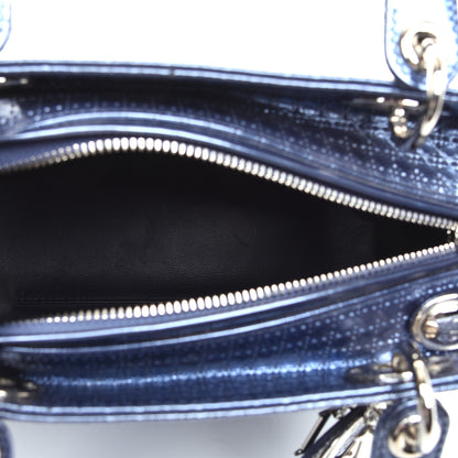 Christian Dior Metallic Patent Micro-Cannage Medium Lady Dior Blue 5 of 9
