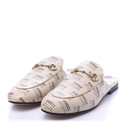 Gucci Calfskin Stamp Print Womens Princetown Slippers 39 Soy Black 3 of 9
