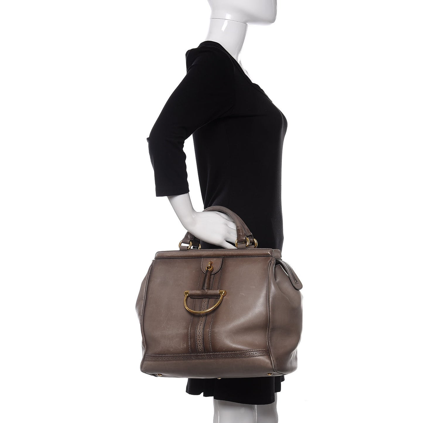 Calfskin Duilio Brogue Top Handle Bag Grey