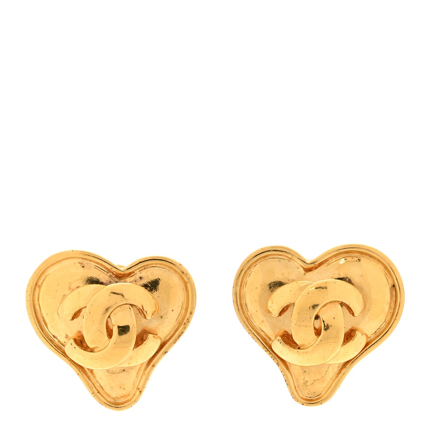Metal CC Heart Clip On Earrings Gold
