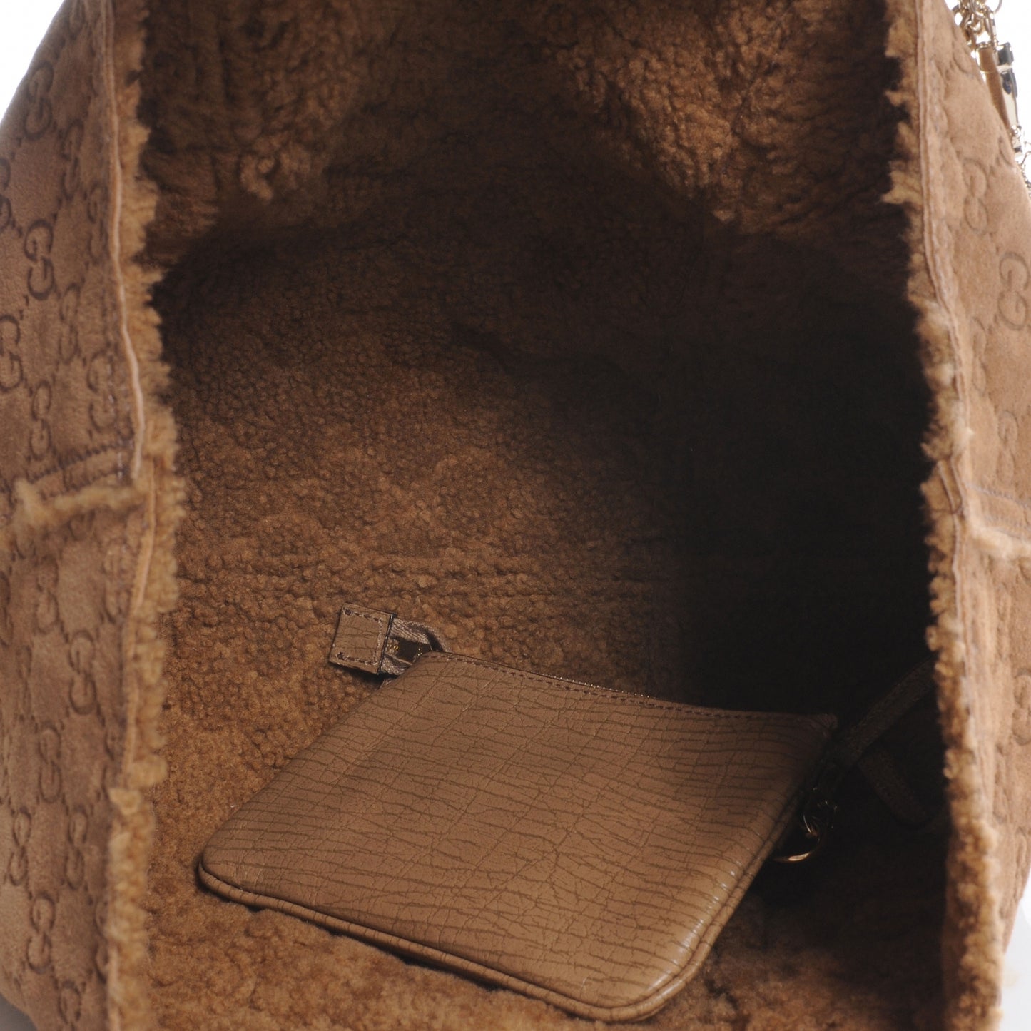 Suede Shearling Guccissima Large Jolicoeur Tote Tan