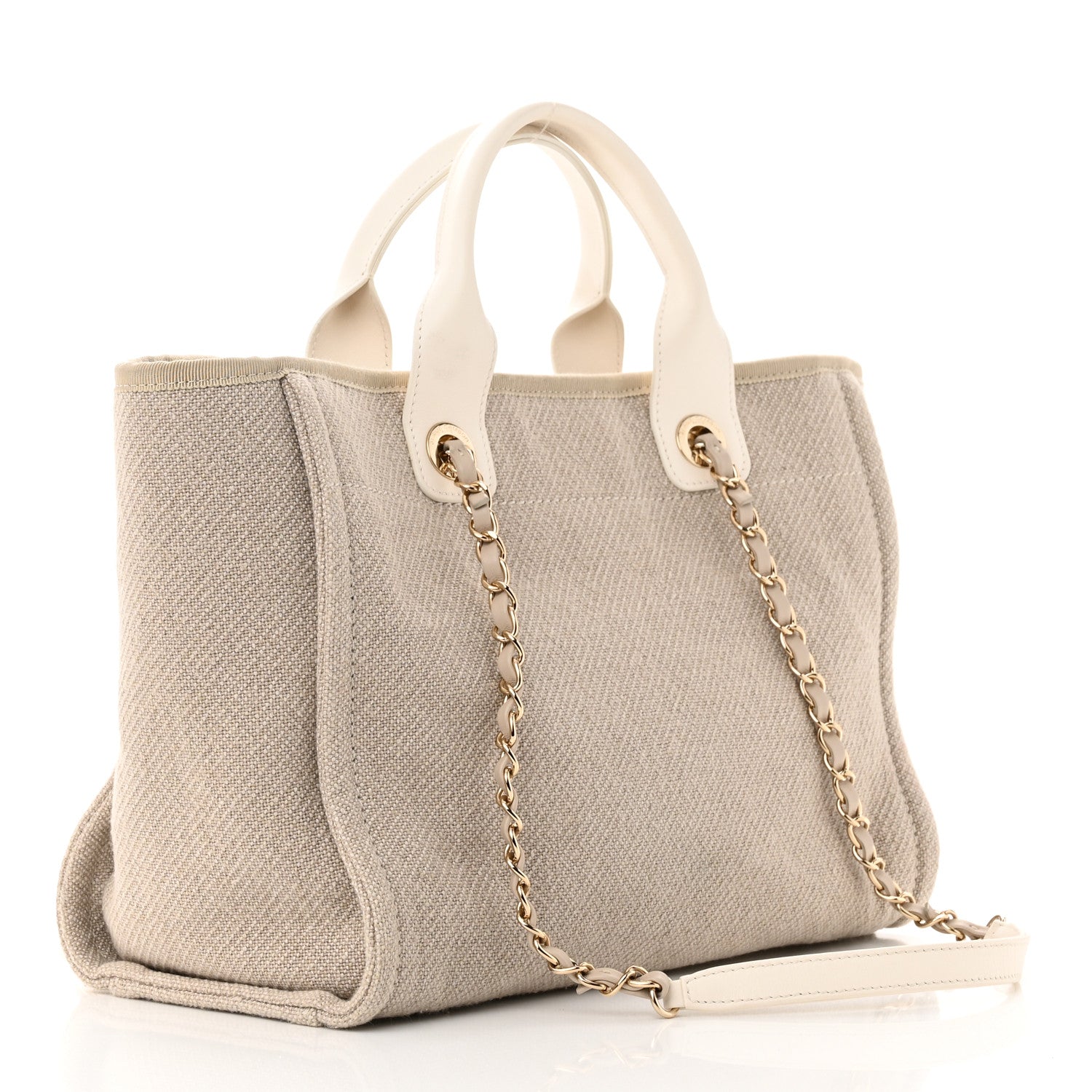Chanel Mixed Fibers Calfskin Small Deauville Tote Beige White 4 of 12