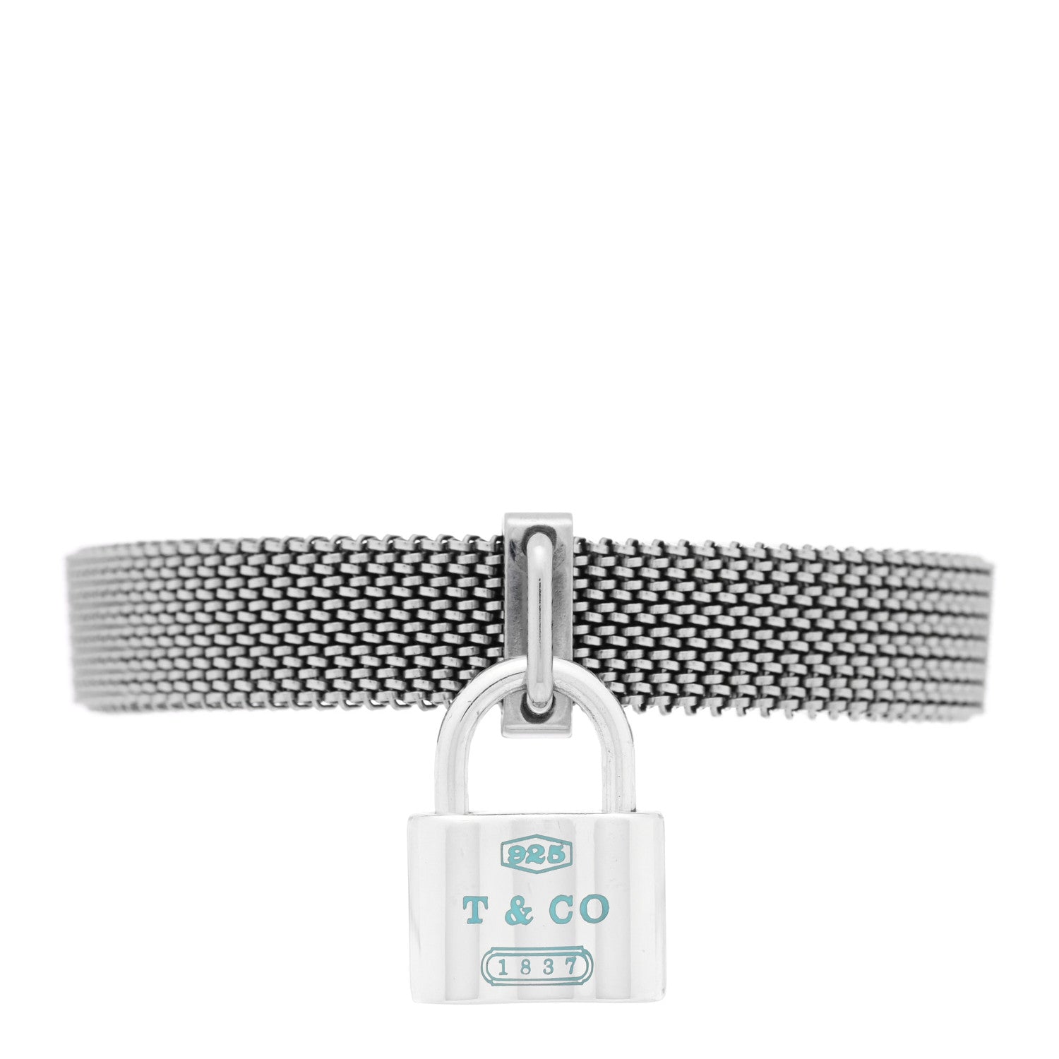 Tiffany Sterling Silver Stainless Steel Enamel Somerset Mesh 1837 Lock Charm Bracelet Blue 1 of 4