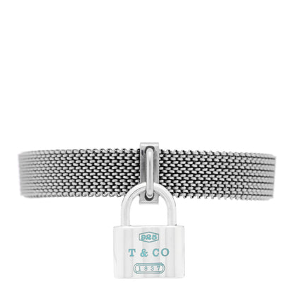 Tiffany Sterling Silver Stainless Steel Enamel Somerset Mesh 1837 Lock Charm Bracelet Blue 1 of 4