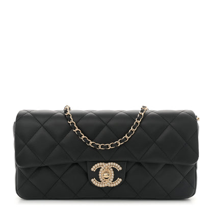 Chanel Lambskin Quilted Pearl CC Flap Clutch Black 1 of 11