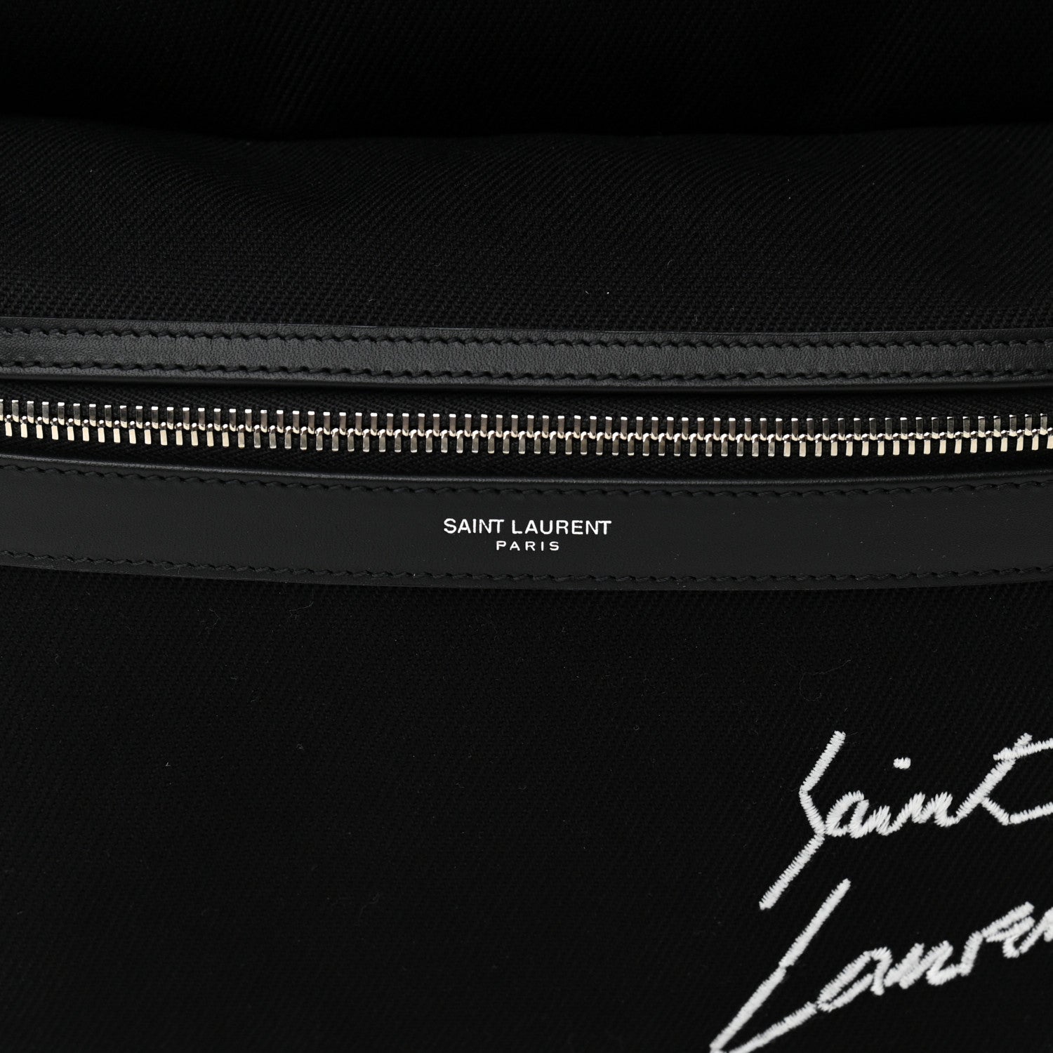 Saint Laurent Canvas Signature Embroidered City Backpack Black 7 of 10