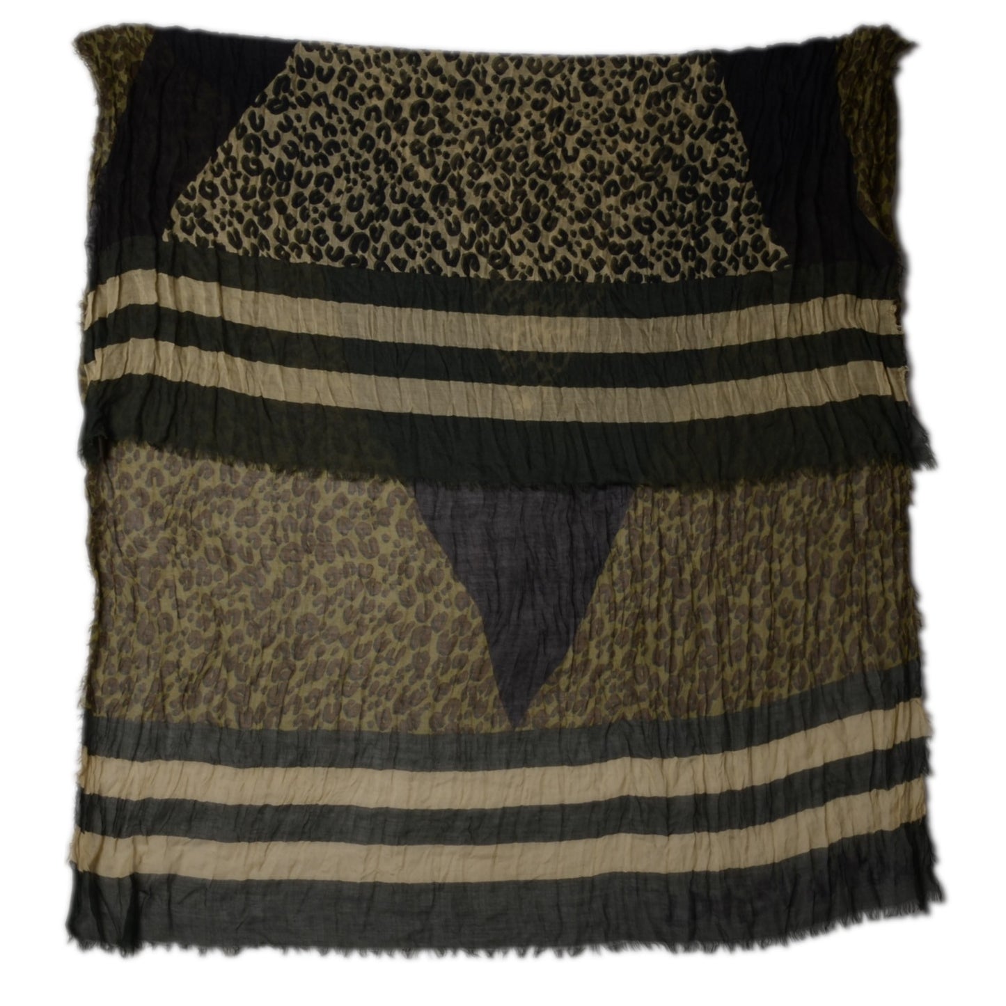 Cashmere Silk Leopard V Stole Kaki Vanilla