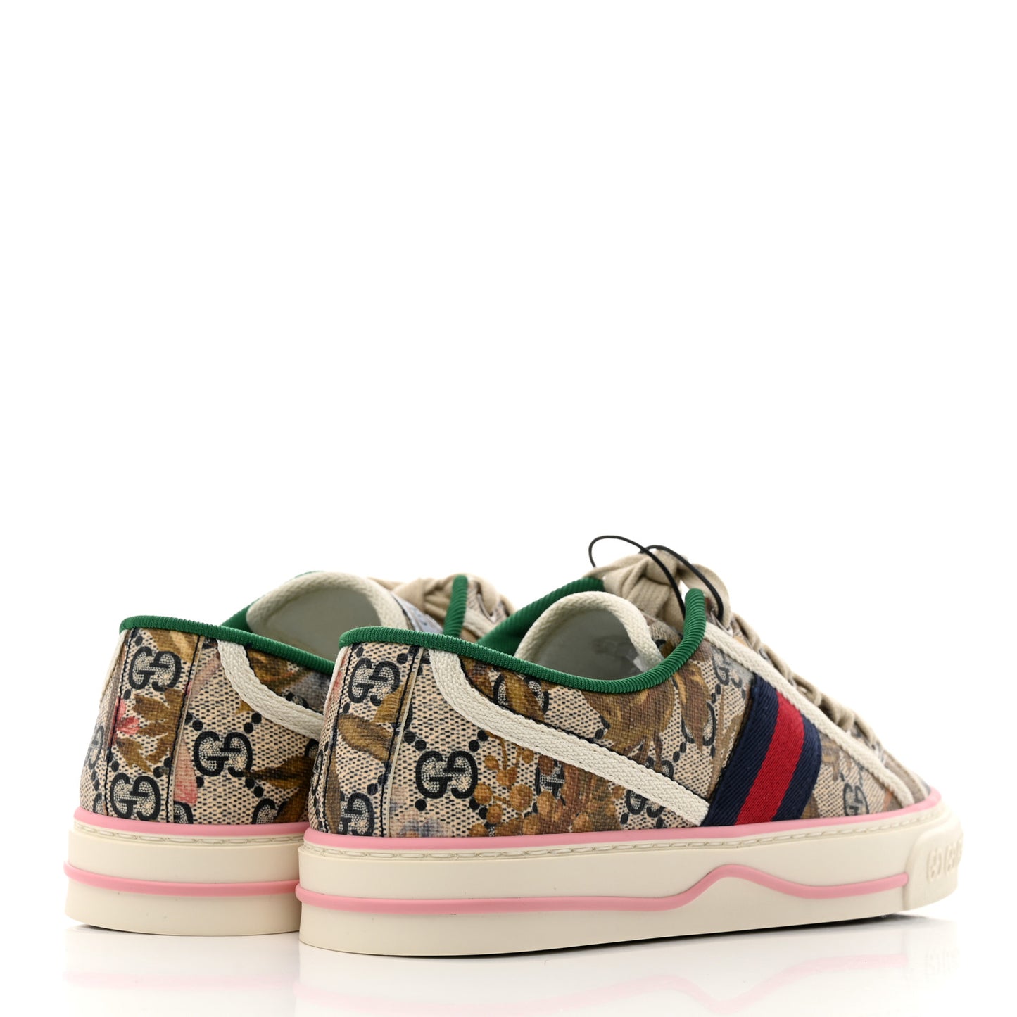 GG Supreme Monogram Water Flora Web Womens 1977 Tennis Sneakers 36 Beige Blue Multicolor Mystic White