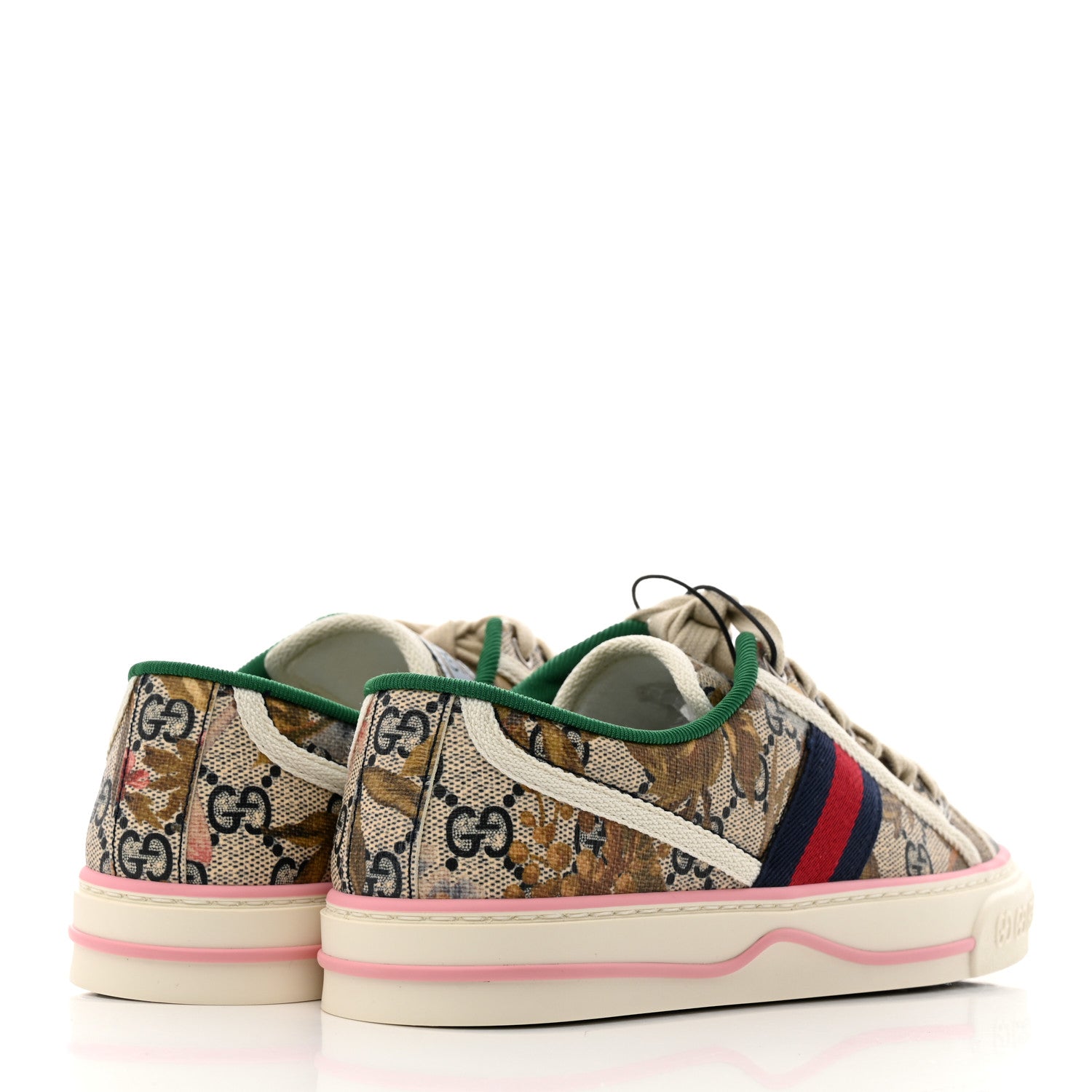 Gucci GG Supreme Monogram Water Flora Web Womens 1977 Tennis Sneakers 36 Beige Blue Multicolor Mystic White 4 of 8