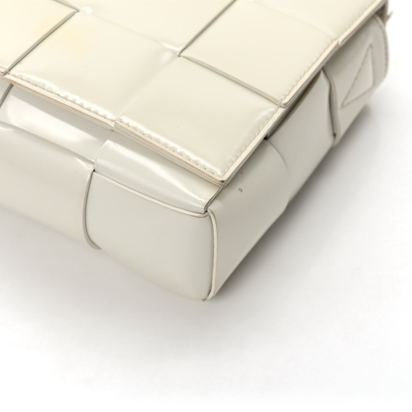 Patent Maxi Intrecciato Cassette Crossbody Bag White