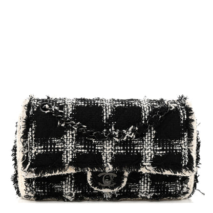 Chanel Tweed Quilted Tartan Medium Double Flap Black White 1 of 15