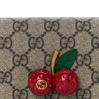 Gucci GG Supreme Monogram Cherry Embellished Card Case Wallet Hibiscus Red 7 of 9
