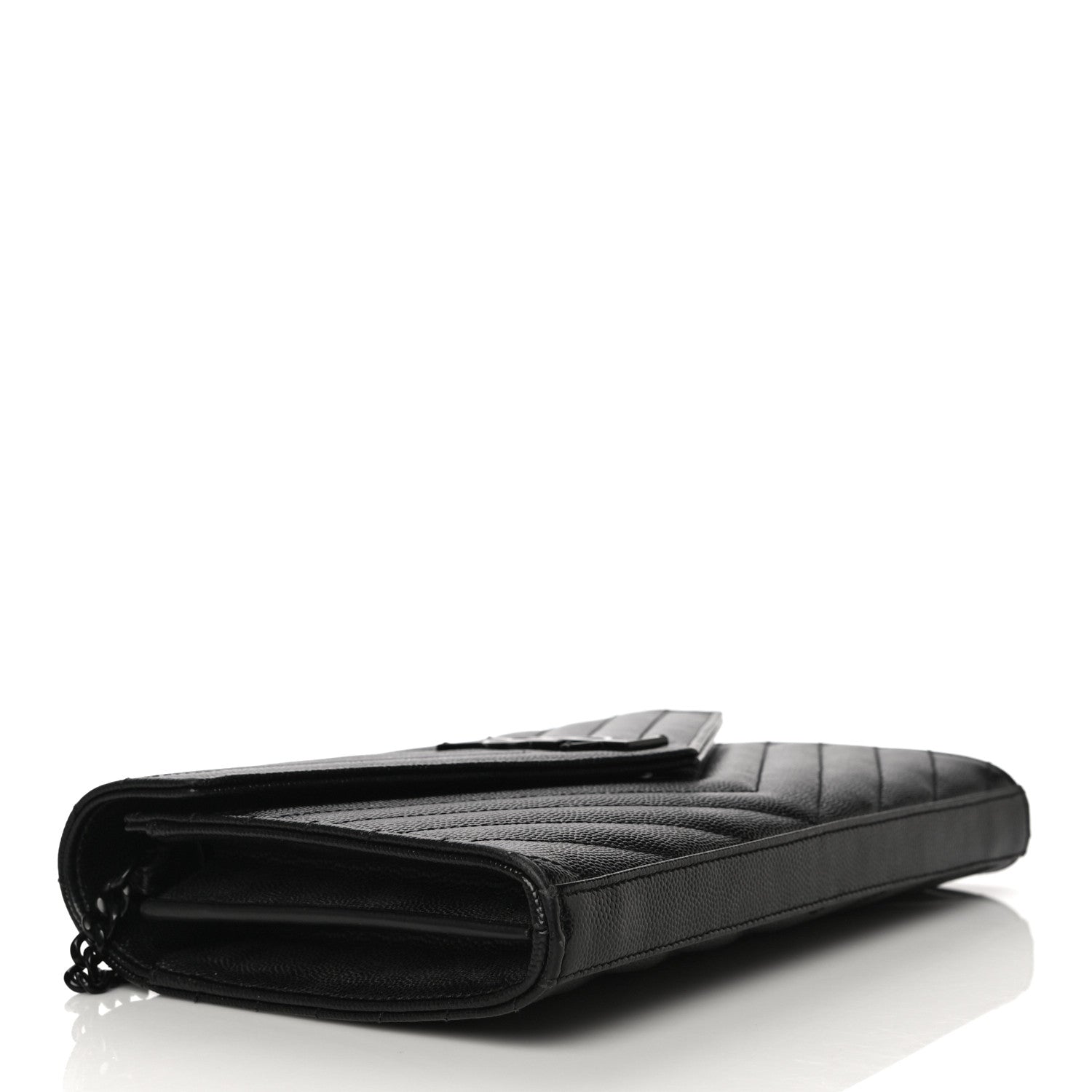 Saint Laurent Grain De Poudre Matelasse Chevron Monogram Chain Wallet Black 4 of 12