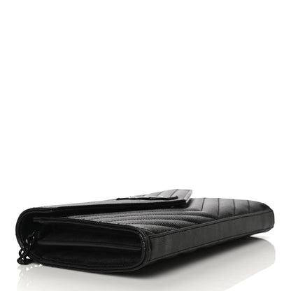 Saint Laurent Grain De Poudre Matelasse Chevron Monogram Chain Wallet Black 4 of 12