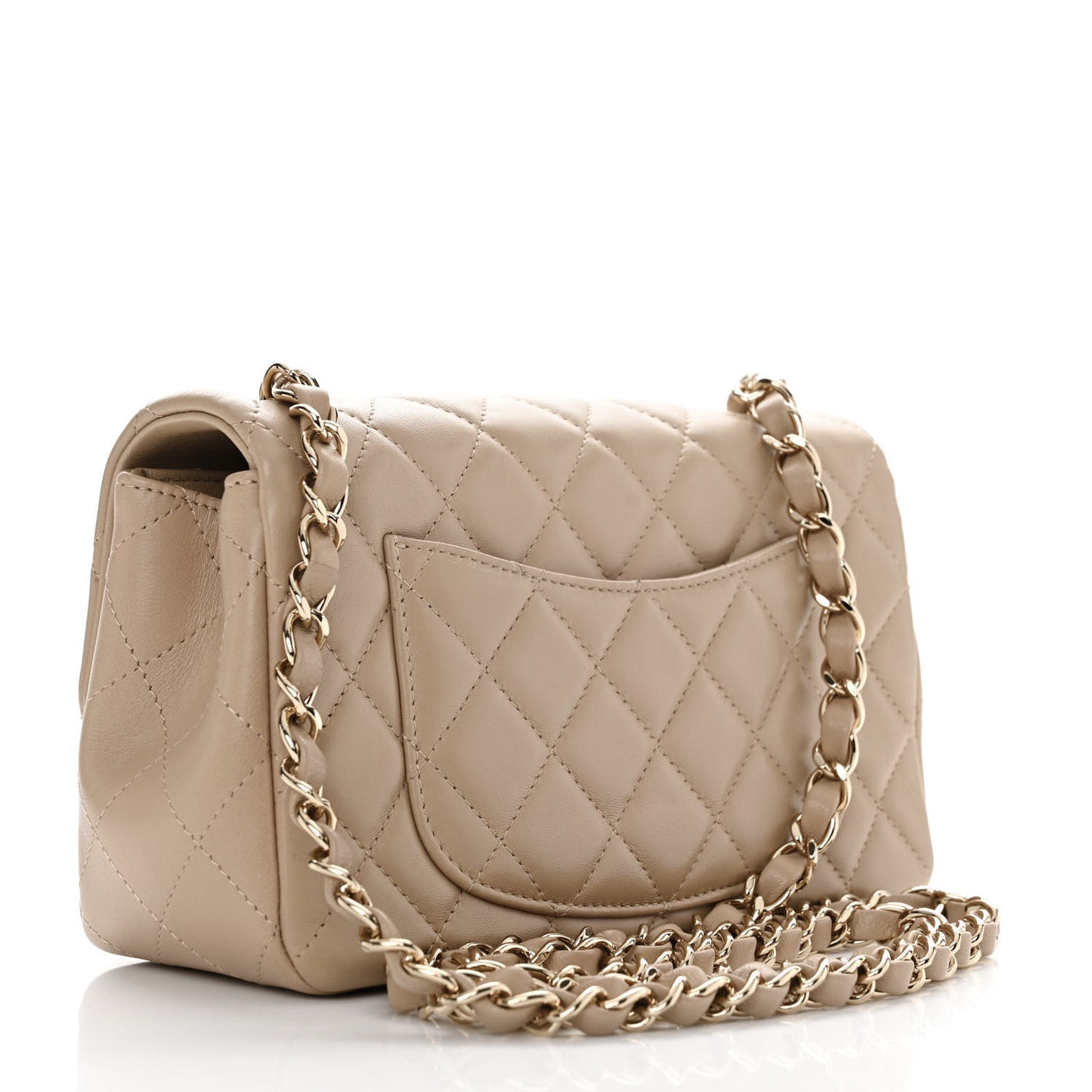 Lambskin Quilted Mini Rectangular Flap Dark Beige