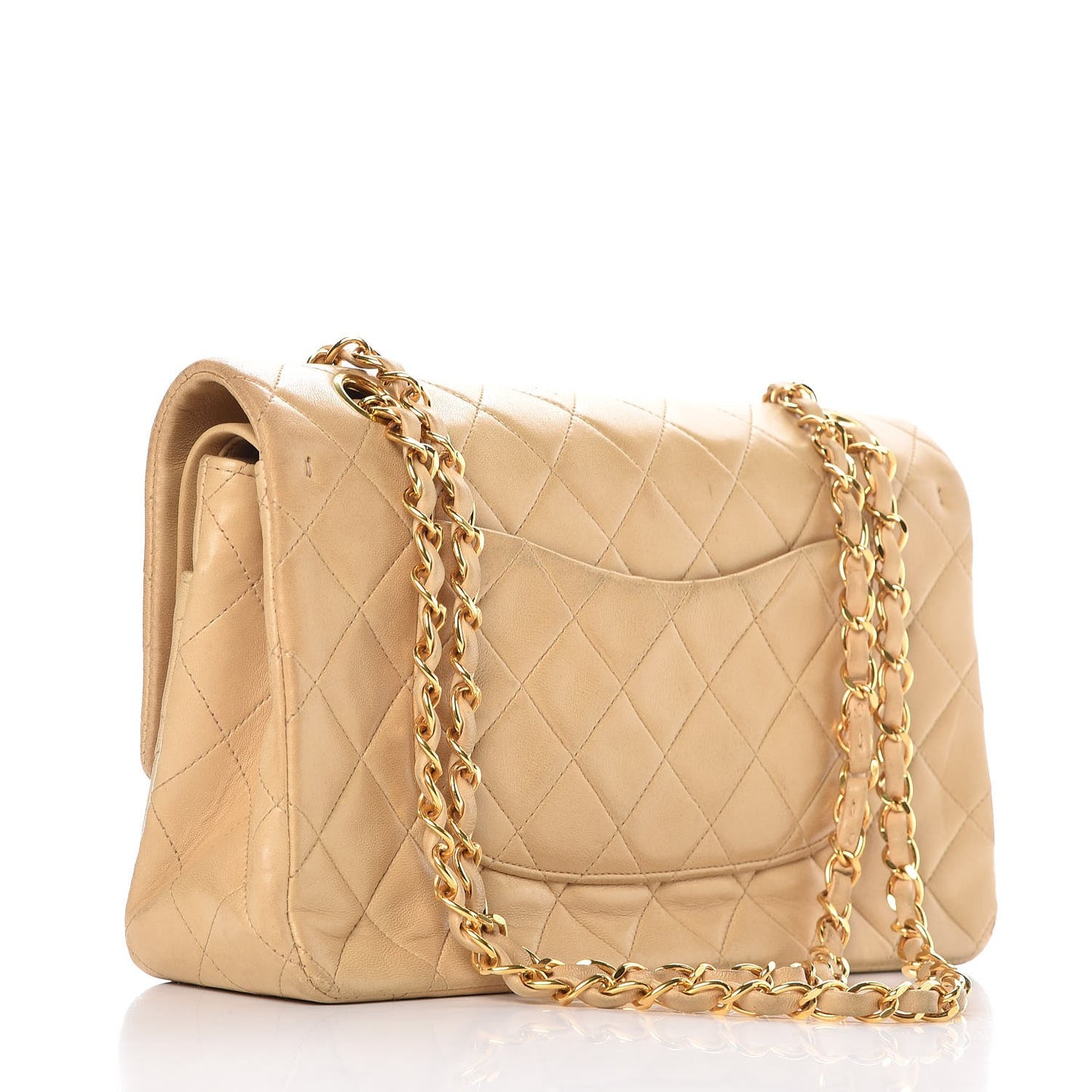 Lambskin Quilted Medium Double Flap Beige