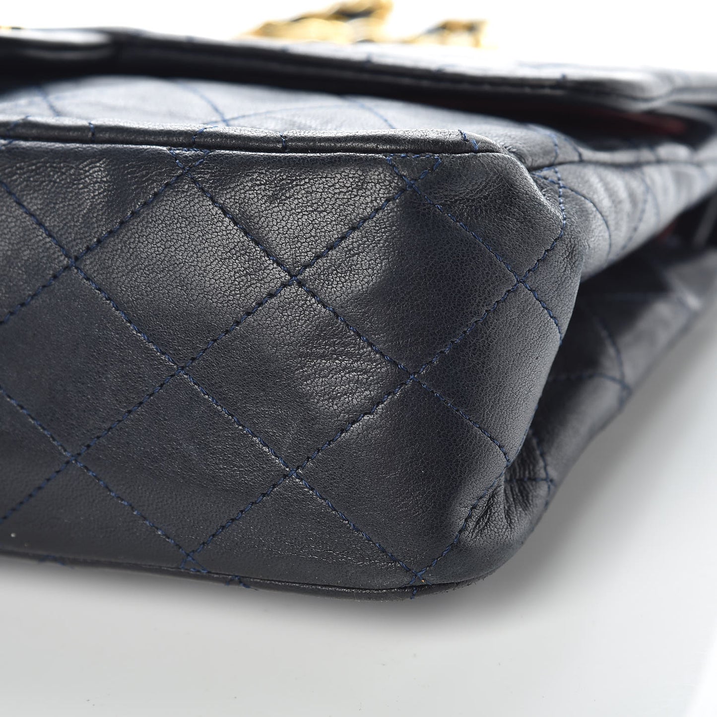 Lambskin Quilted Medium Double Flap Navy
