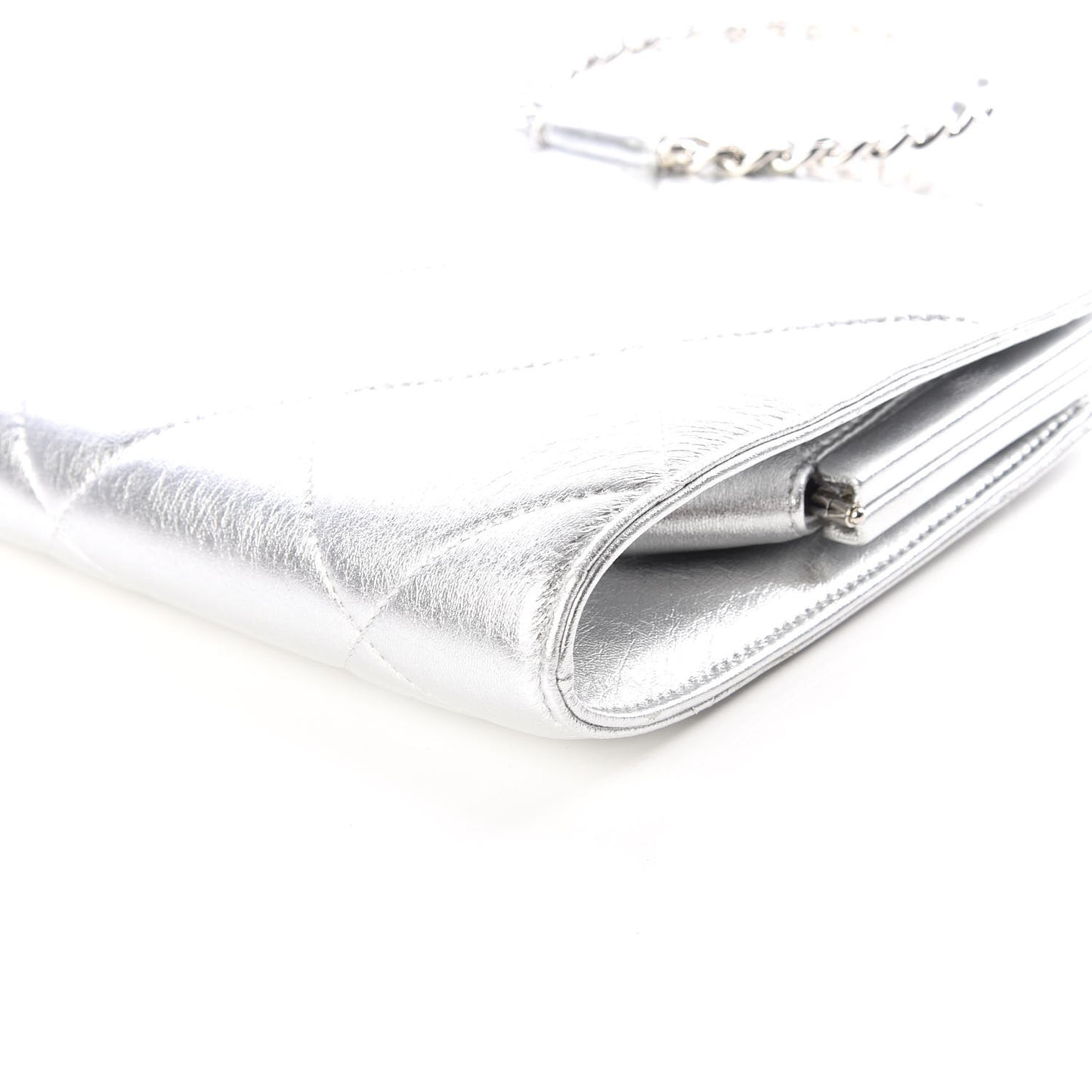 Metallic Crumpled Lambskin Clutch Silver