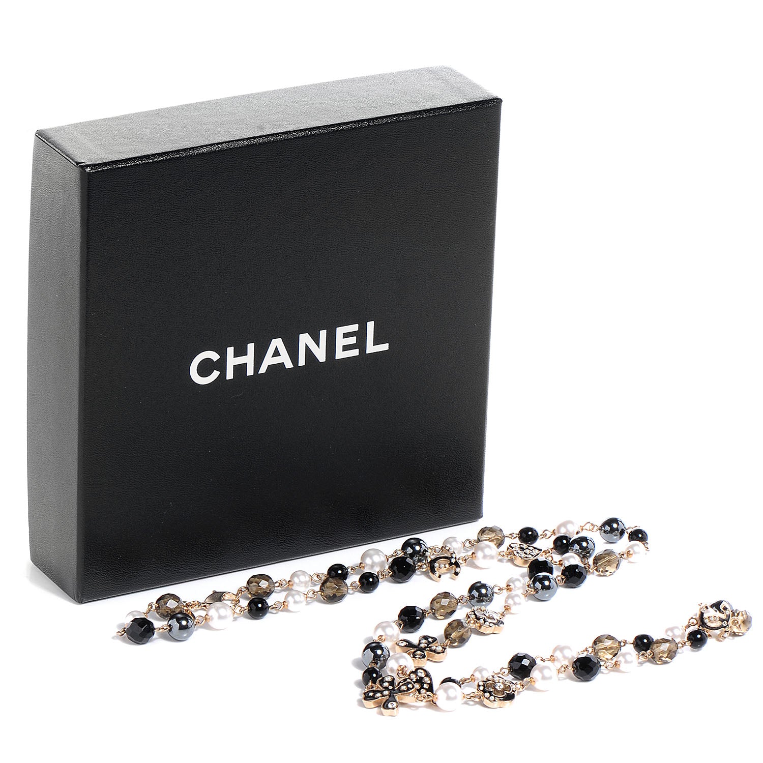 Chanel Pearl Crystal CC Beaded Lucky Charms Long Necklace Gold 7 of 7