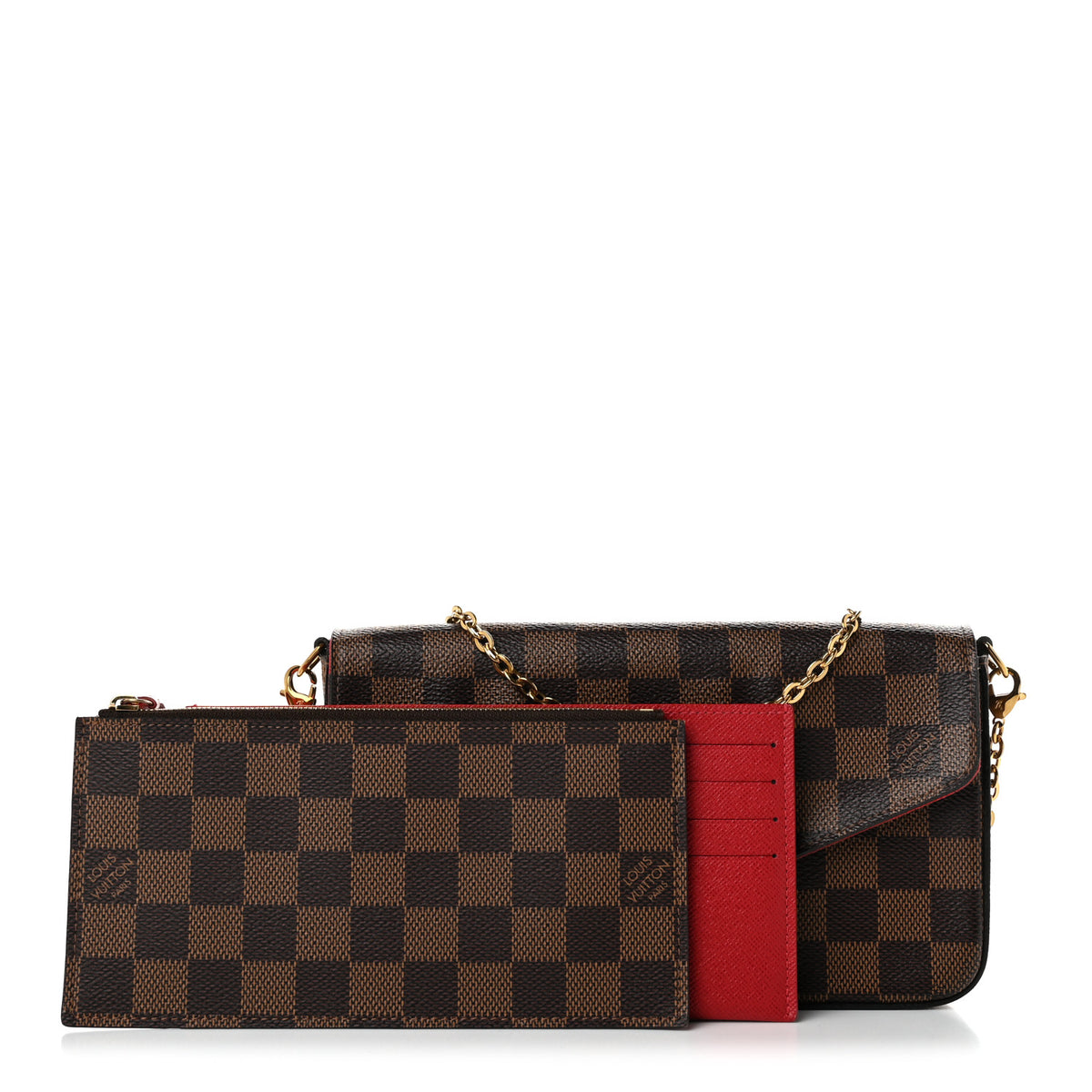 Louis Vuitton Damier Ebene Pochette Felicie Chain Wallet 3 of 12