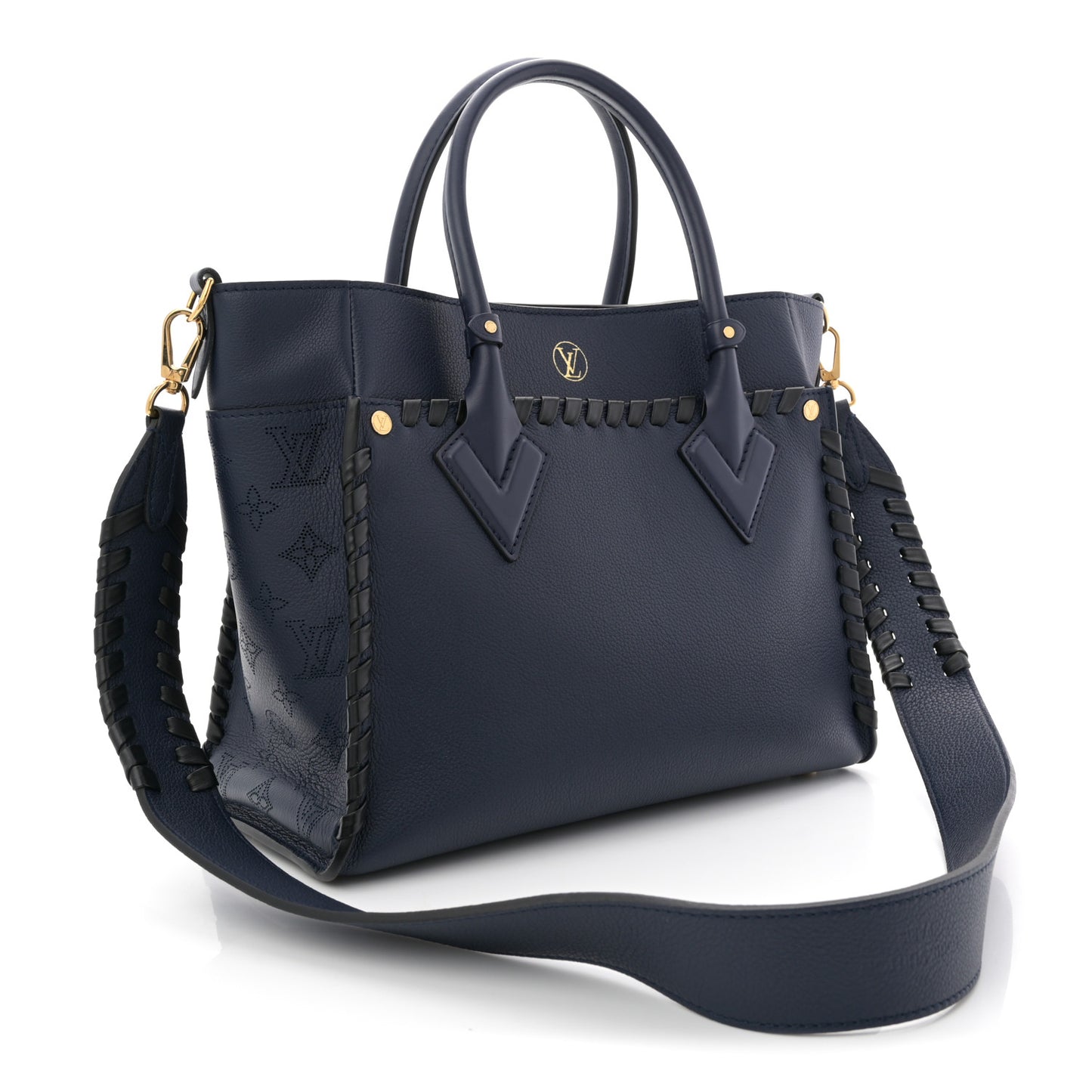 Calfskin Mahina Braided On My Side MM Navy Blue