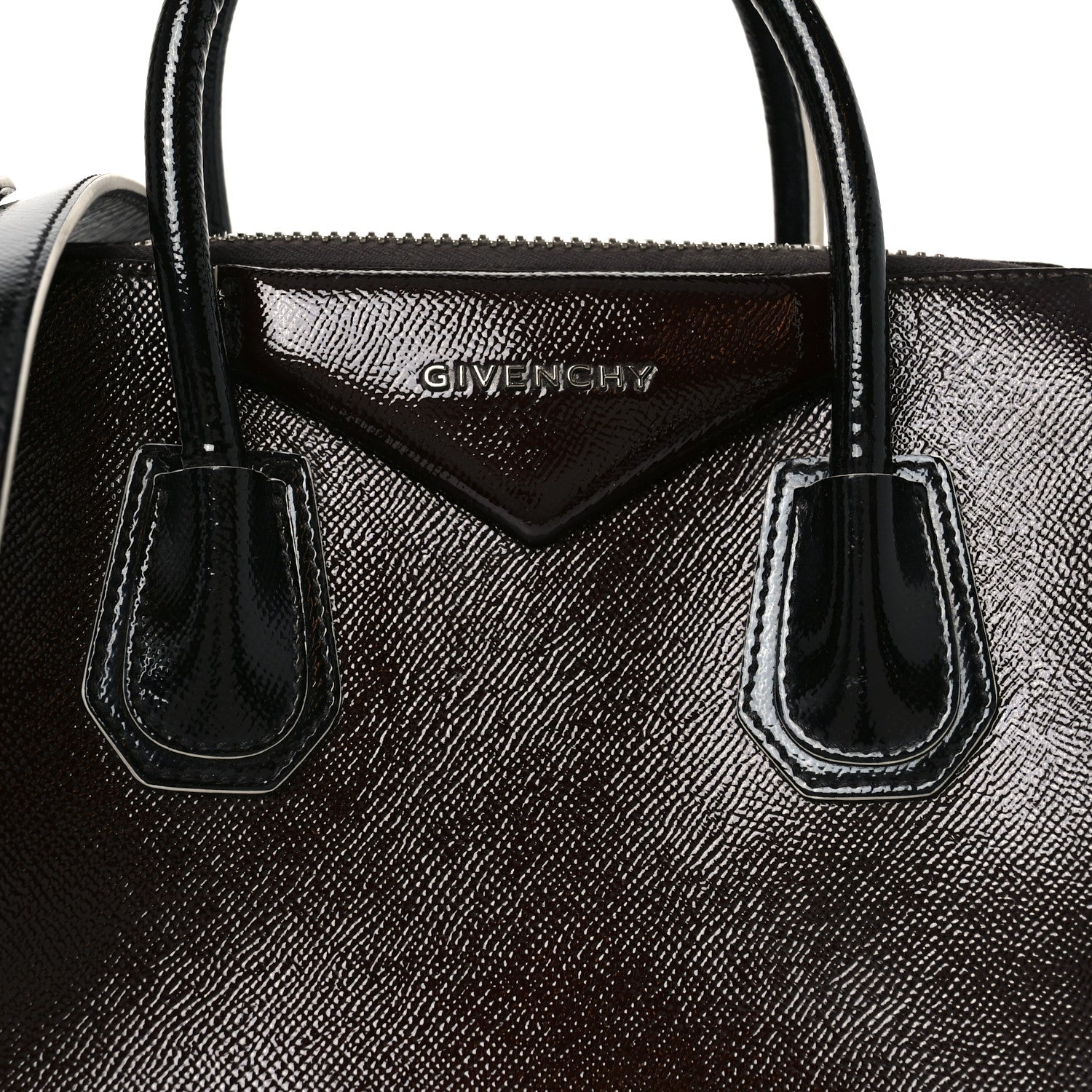 Givenchy Textured Patent Calfskin Small Tri-Color Antigona Black White Brown 8 of 10