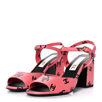 Chanel Printed Lambskin CC Sandals 36.5 Pink Black 3 of 8