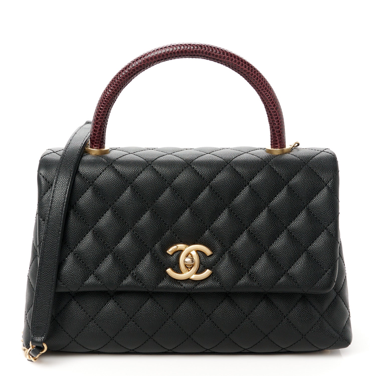 Chanel Caviar Lizard Embossed Quilted Small Coco Handle Flap Black 1 of 12
