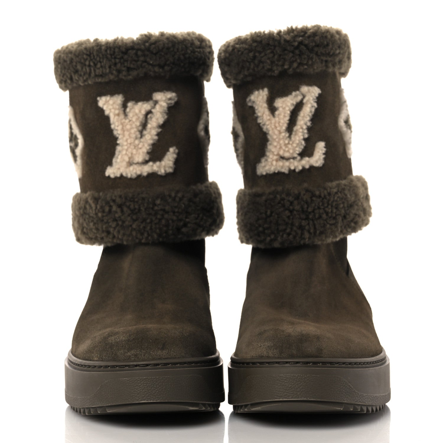 Louis Vuitton Suede Calfskin Shearling Snowdrop Flat Ankle Boot 41 Khaki 2 of 9