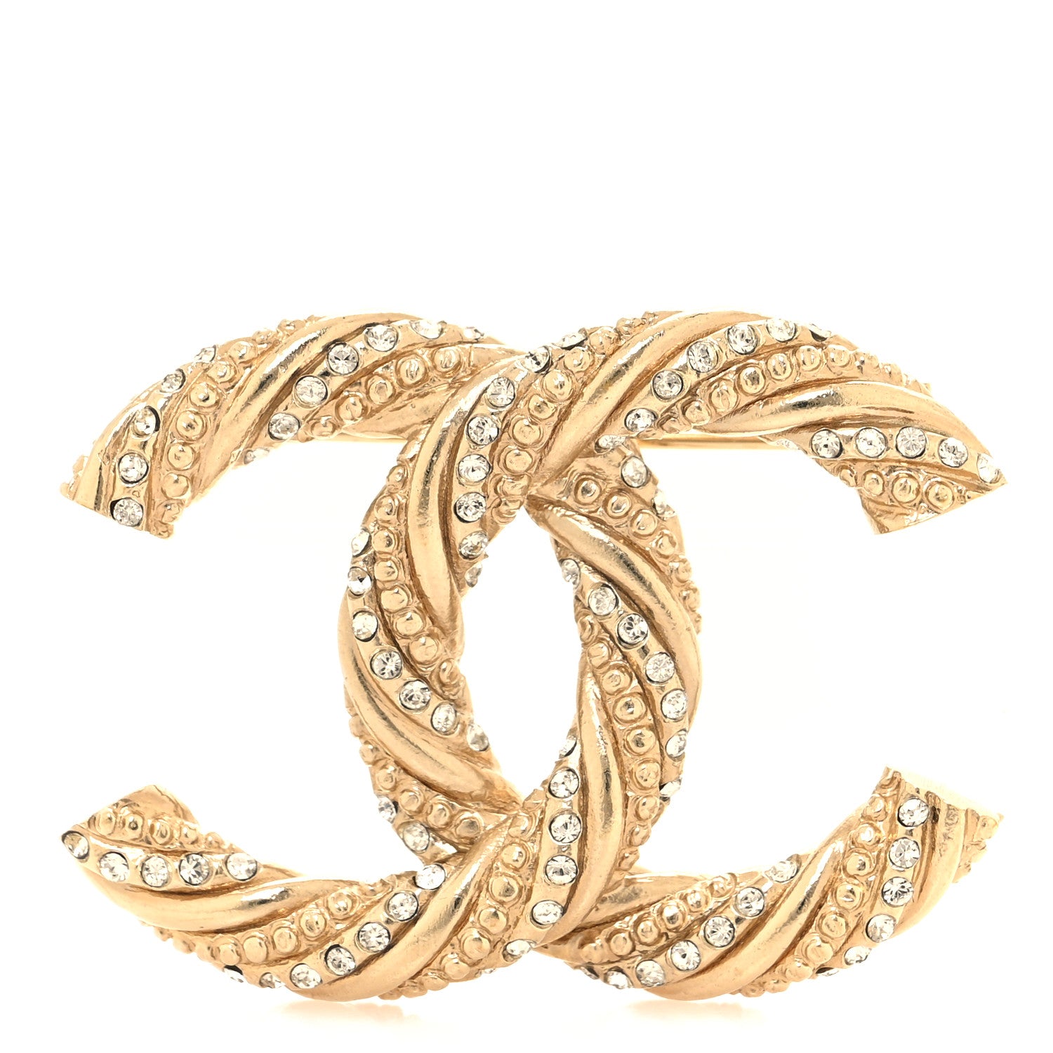 Chanel Crystal Twisted CC Brooch Light Gold 1 of 3