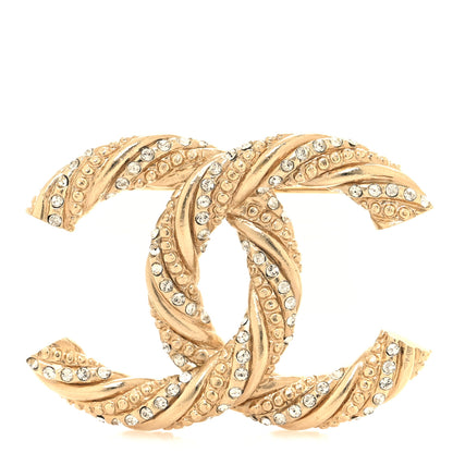 Chanel Crystal Twisted CC Brooch Light Gold 1 of 3