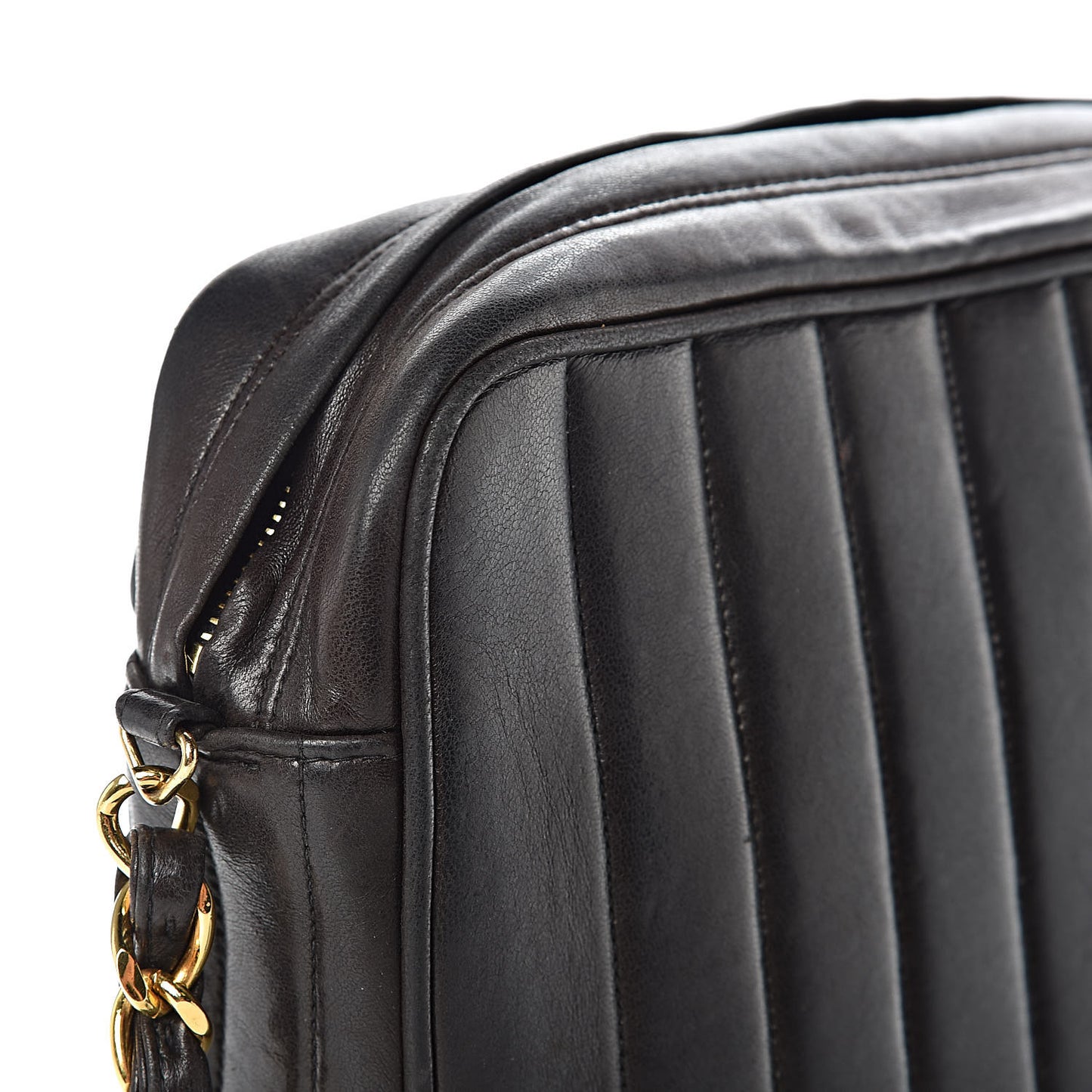 Lambskin Vertical Quilted Flap Camera Case Black